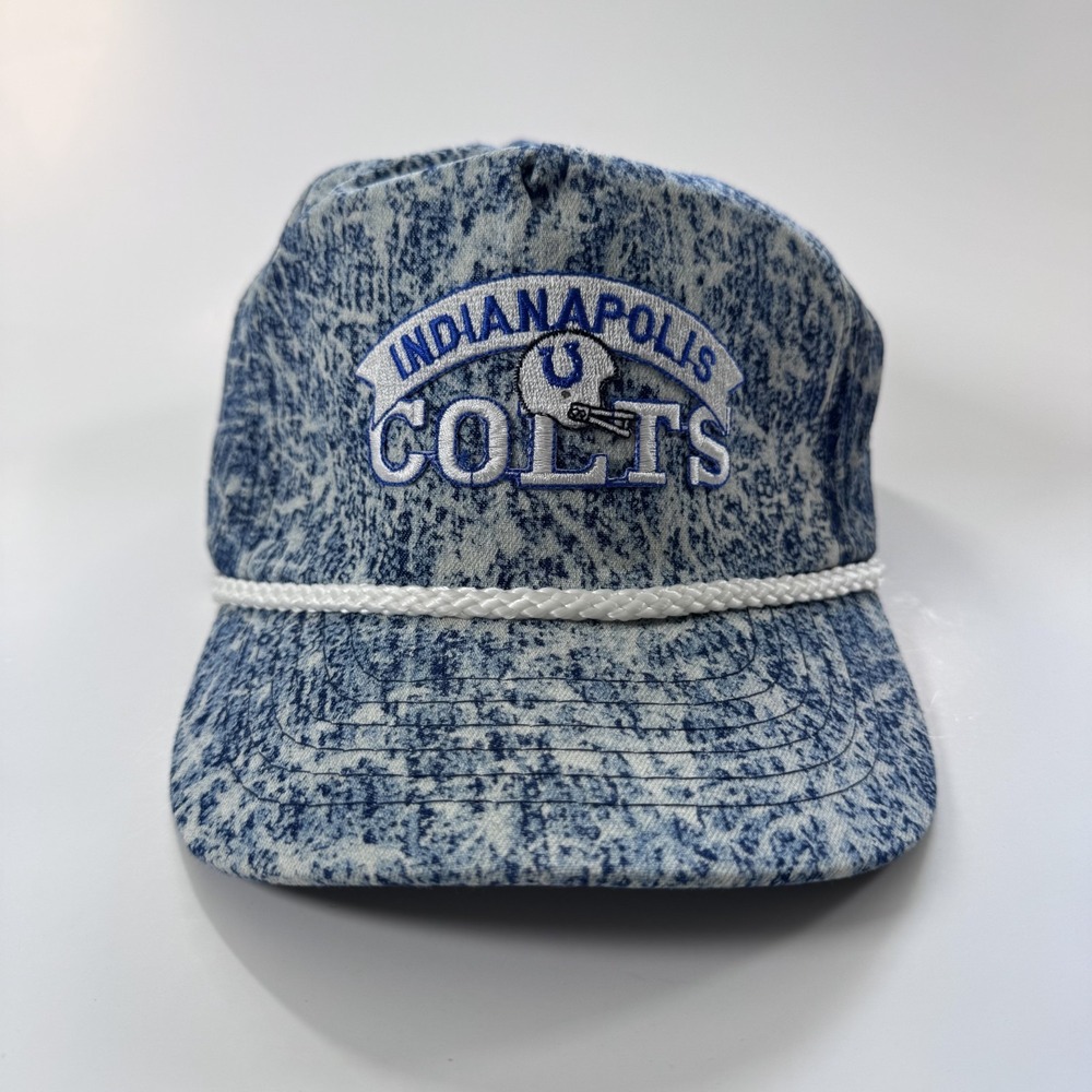 Vtg 80s Indianapolis Colts Adjustable Hat Acid Wash NFL Ama Pro Rope Brim OSFA